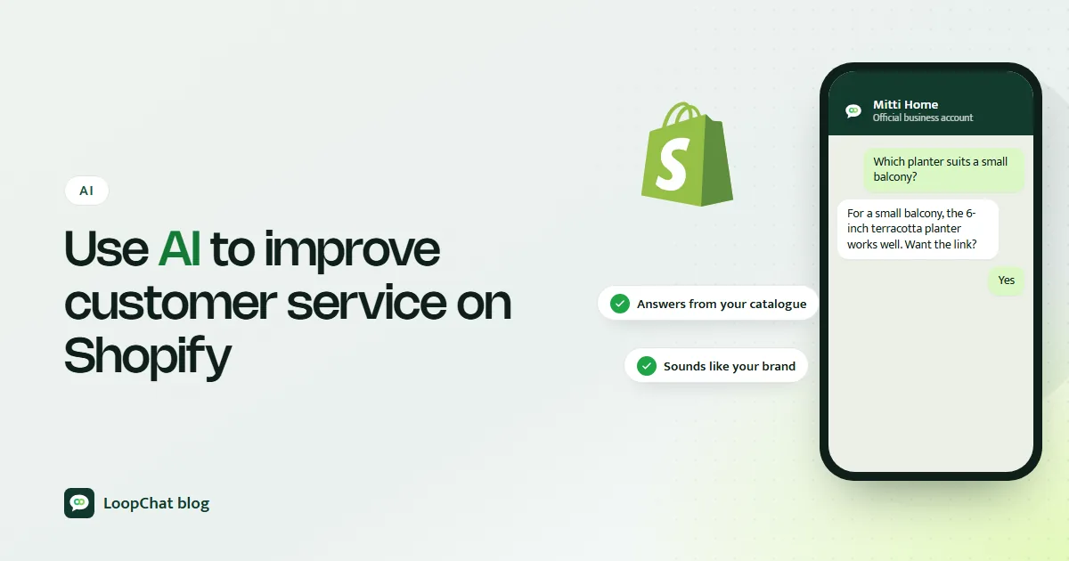 Cover: an AI product recommendation for a home decor store on a phone, beside a Shopify bag