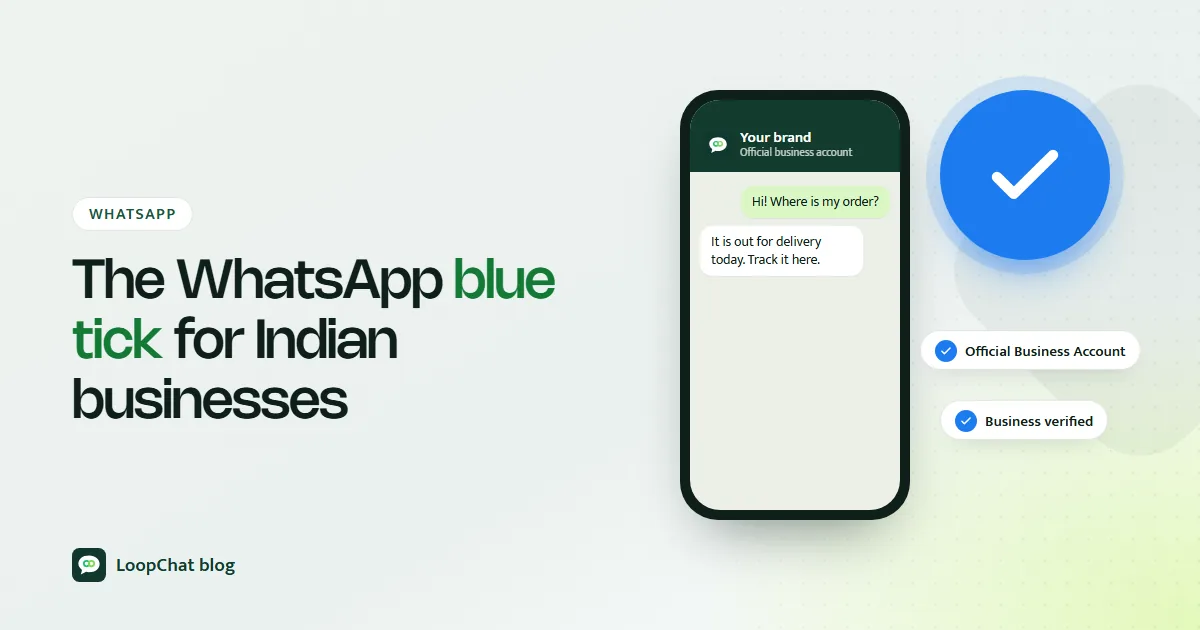 Cover: a large blue verified badge beside a business chat on a phone, with chips for Official Business Account and business verification