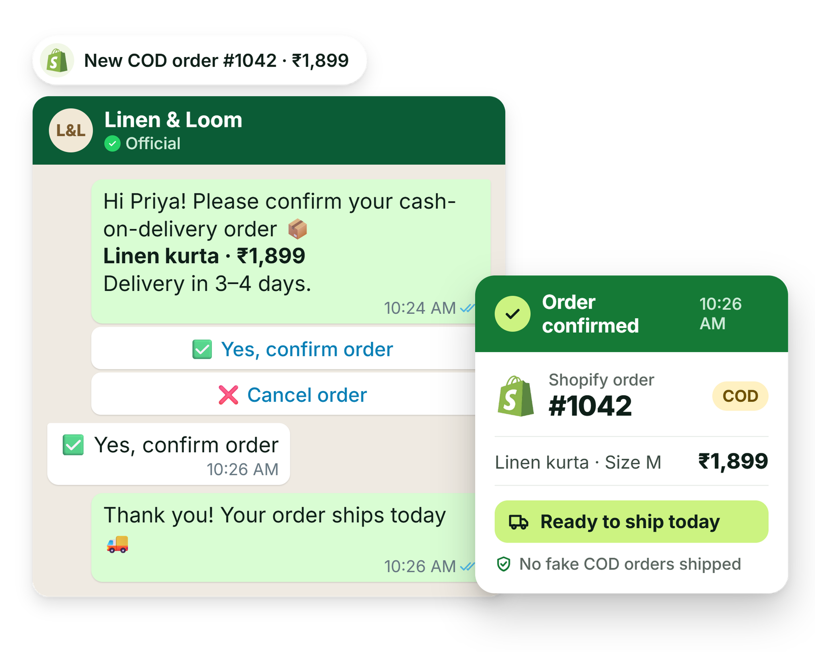 Confirm cash-on-delivery orders before you ship